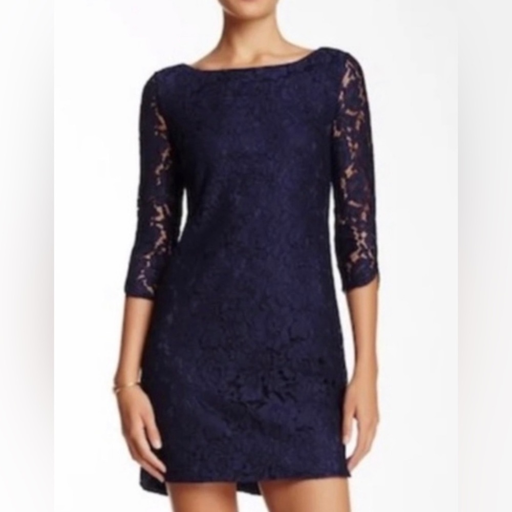 VINCE CAMUTO Navy Lace Sheath Dress Size 4 - Picture 1 of 9